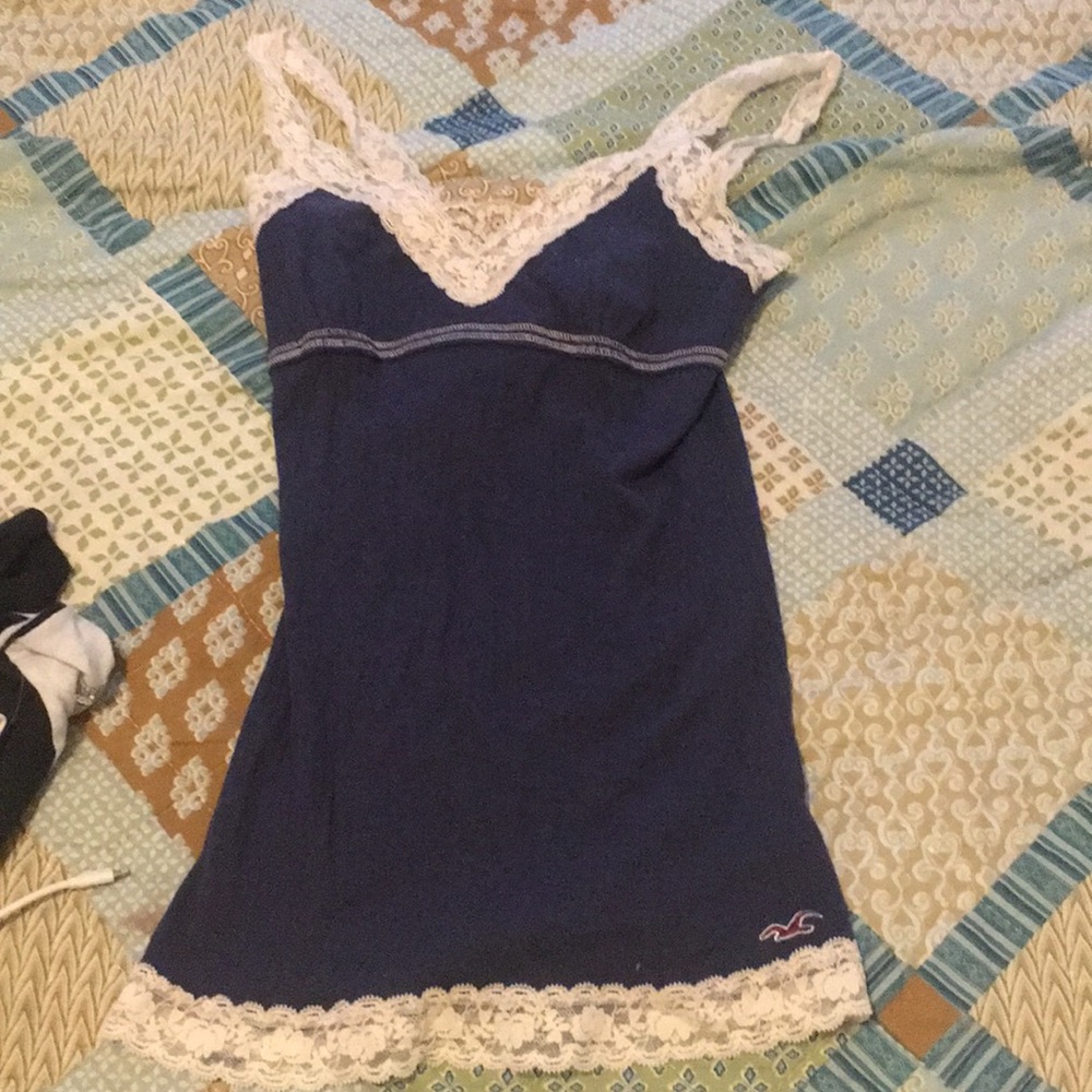 Blue and cream colored tank